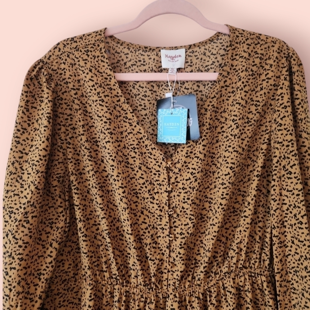 NWT Hayden | Wild Child Midi Mustard Yellow Black Flowy Dress Size XL - Picture 3 of 8
